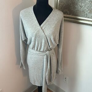 HASHTTAG IN TREND Hacci Long Sleeve Wrap Dress Heather gray top mini dress Sz M